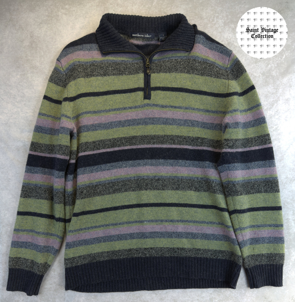 Y2K Vintage Northern Isles Striped Medium Lambswool Sweater